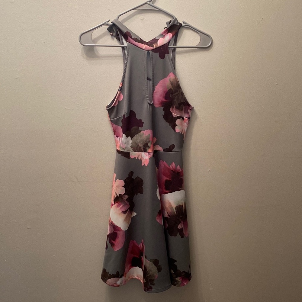 Grey Floral Formal Dress